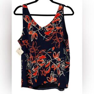 Halogen Navy floral sleeveless top M